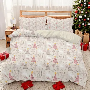 3-Piece Beige Christmas Pine Tree Element Pattern Print Quilt Set - Christmas Day Warm Decoration Quilt Set, Decorative Bedding Set, Including 1 Quilt Set and 2 Pillowcases (without Padding)