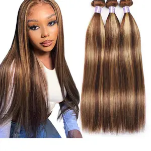 Brown And Blonde Highlight Bundles Bone Straight Human Hair Bundles P4/27 Ombre Bundles Remy Brazilian Hair Weave Bundles