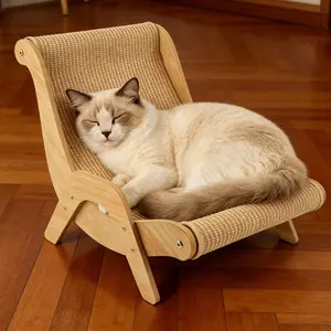 Wooden Cat Scratcher Rocker Bed, Multi-functional Pet Furniture for Kittens Scratching, Lounging & Relaxing, Indoor/Outdoor Use, Scratcher Board