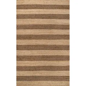 Jayden Rustic Farmhouse Woven Jute Stripe Area Rug