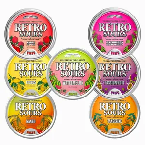 Retro Sours Pack of 3 Tins - Citrus, Raspberry, Watermelon, Apple, Passionfruit, Mango & Tangerine Flavored Hard Tangy Candy Gluten Free Sour Altoid Sours Perfect for Sharing Sweet Bonbon - Snack