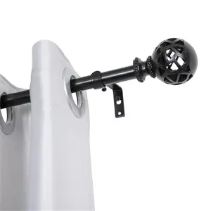 212 MAIN Wall Mounted Telescopic Curtain Rod, 3/4 Inch Black Decorative Tapestry Pole, Adjustable 28-48 Inch Drapery Rod for Living Room, Bedrooms