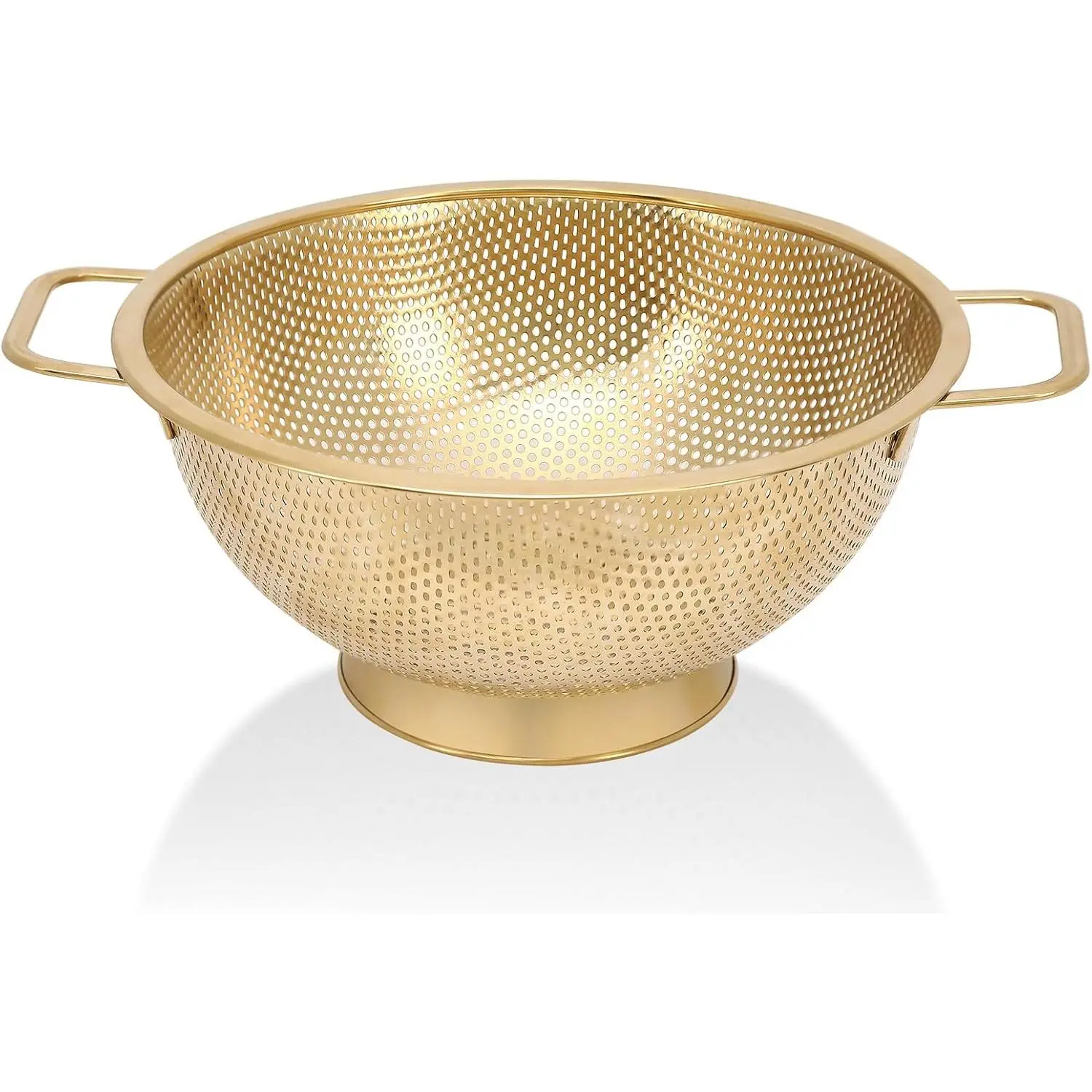 Gold Strainer for Kitchen, 3QT, Stainless Steel Colander with Handle for Fruits Vegetables Cooking Food, Dishwasher Safe