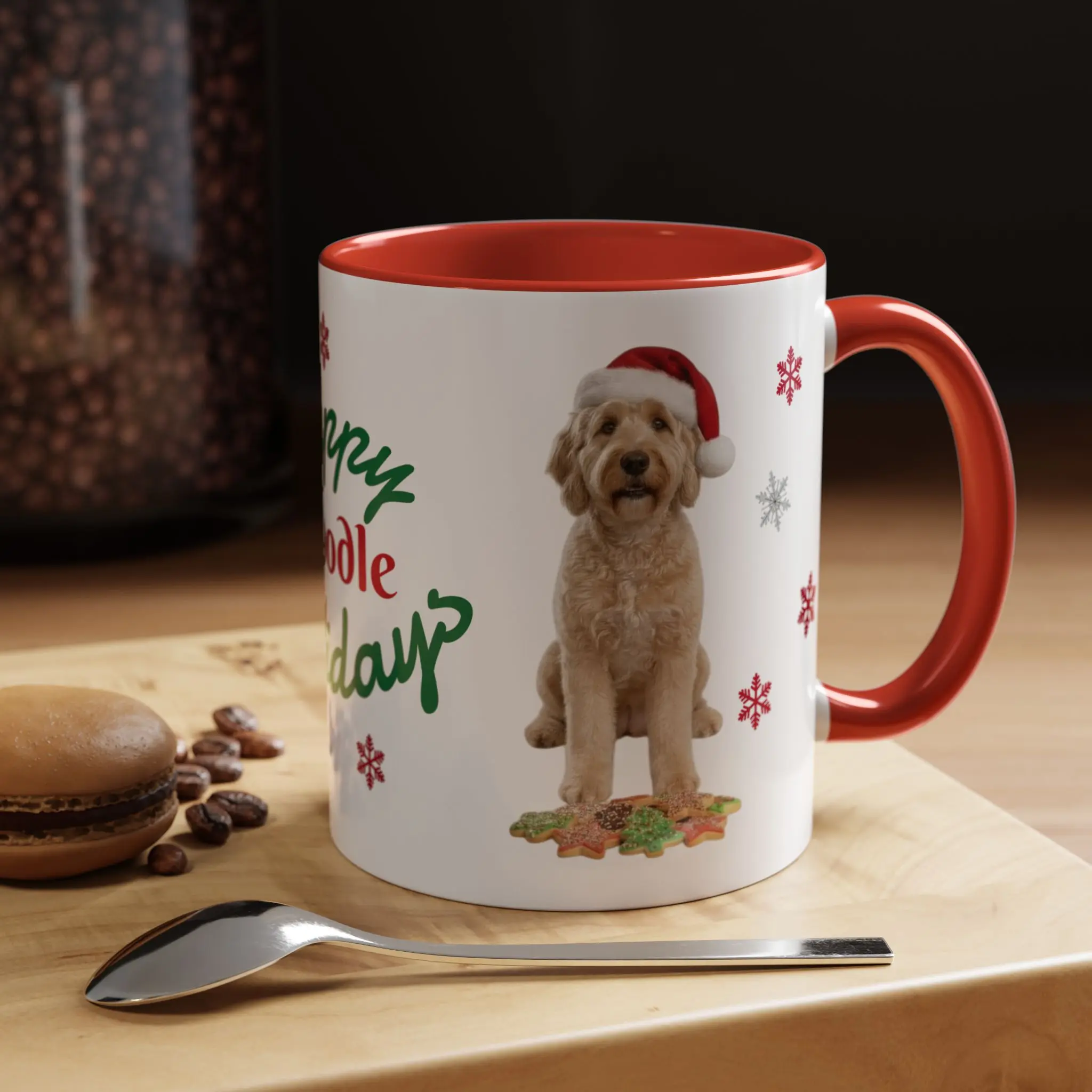 Labradoodle/Golden Doodle Cream Holiday Coffee Mug, Customize with Golden Doodles, Bernedoodles, Labradoodles, Aussie Doodles, and More, Gift for Doodle Lovers