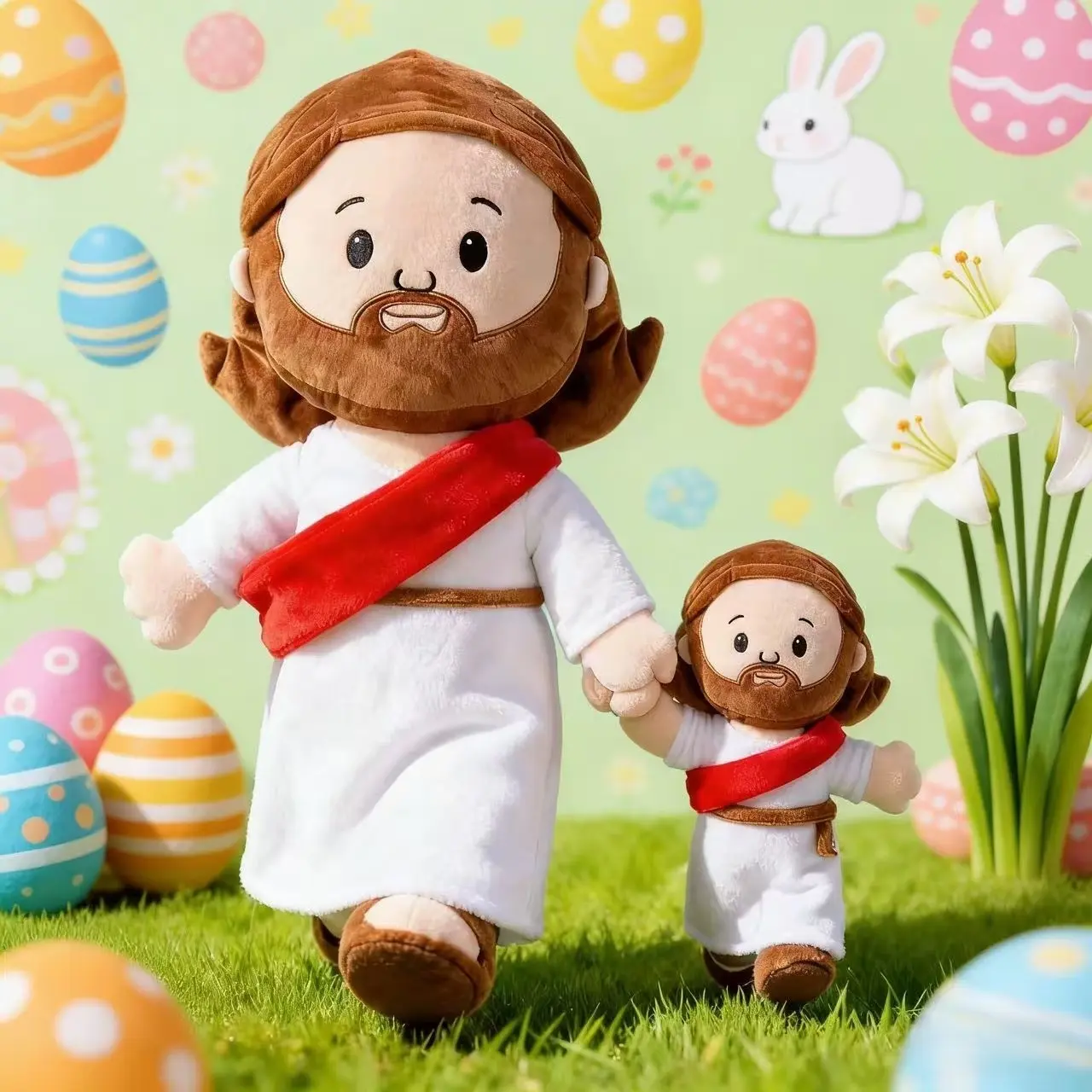 2pcs/set Jesus Heart Plush Toy, Cute New Year Gift, Mother's Day Easter Gift, Christian Baptism Gift, Thanksgiving Christmas Present, Soft Stuffed Figure