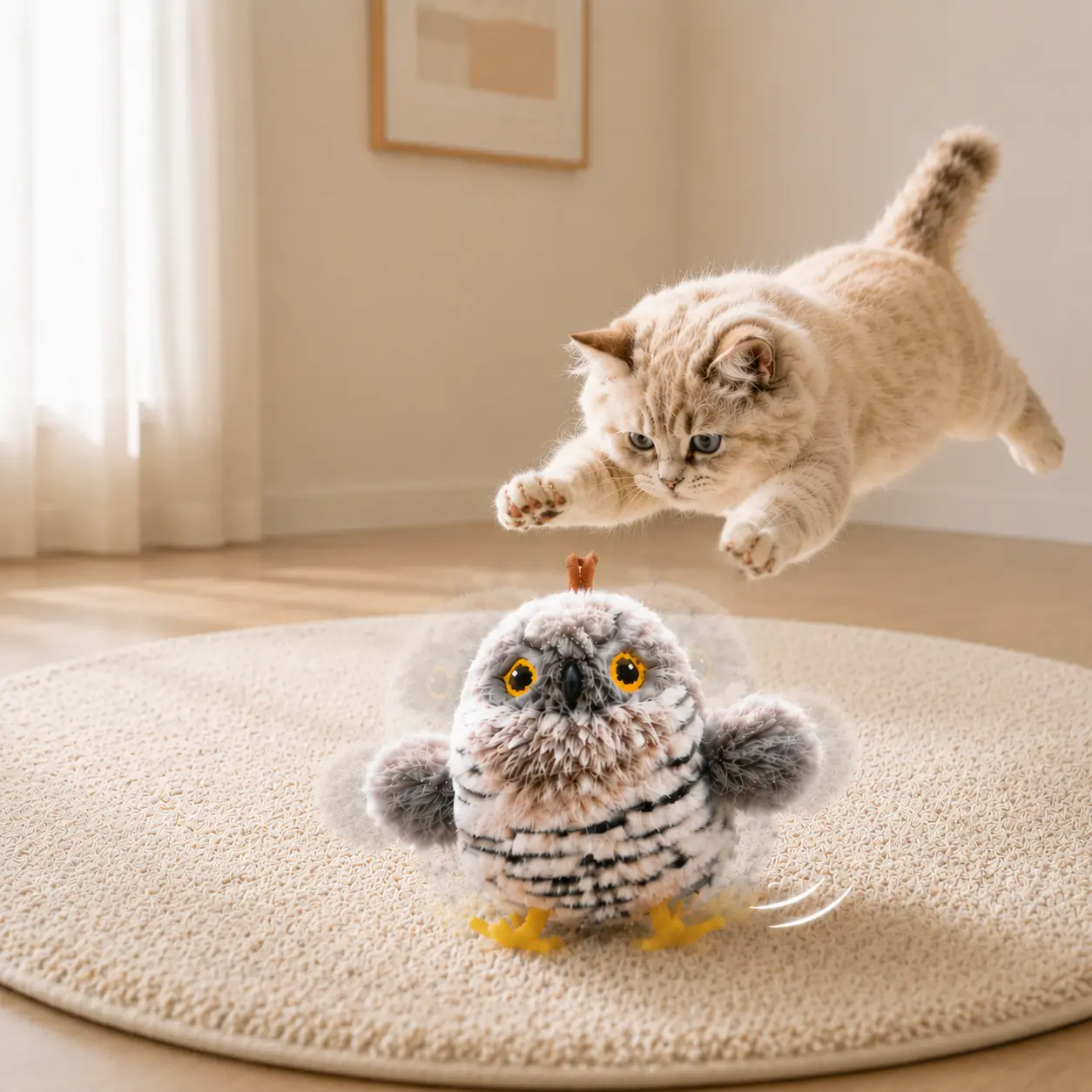 Eco-Friendly Plush Fabric Interactive Moving Bird Cat Toy - Smart Touch-Activated Flapping, Chirping, Auto-Sleep, Built-In USB Charging | Indoor Kitten Boredom Buster, Solo Play Kicker & Hanging Chase Exercise Toy | Pet Supply Anxiety Relief Gift