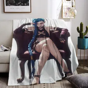 LOL Jinx Throw Flannel All Weather Blanket Kneeling Blankets Fluffy Warm Winter Blanket Blankets on Offer Home Knee Throw Wearing Microfiber