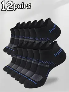 Men's 12 Pairs Stripe Print Ankle Socks, Moisture Wicking Athletic Socks, Soft Comfy Breathable Socks for Men