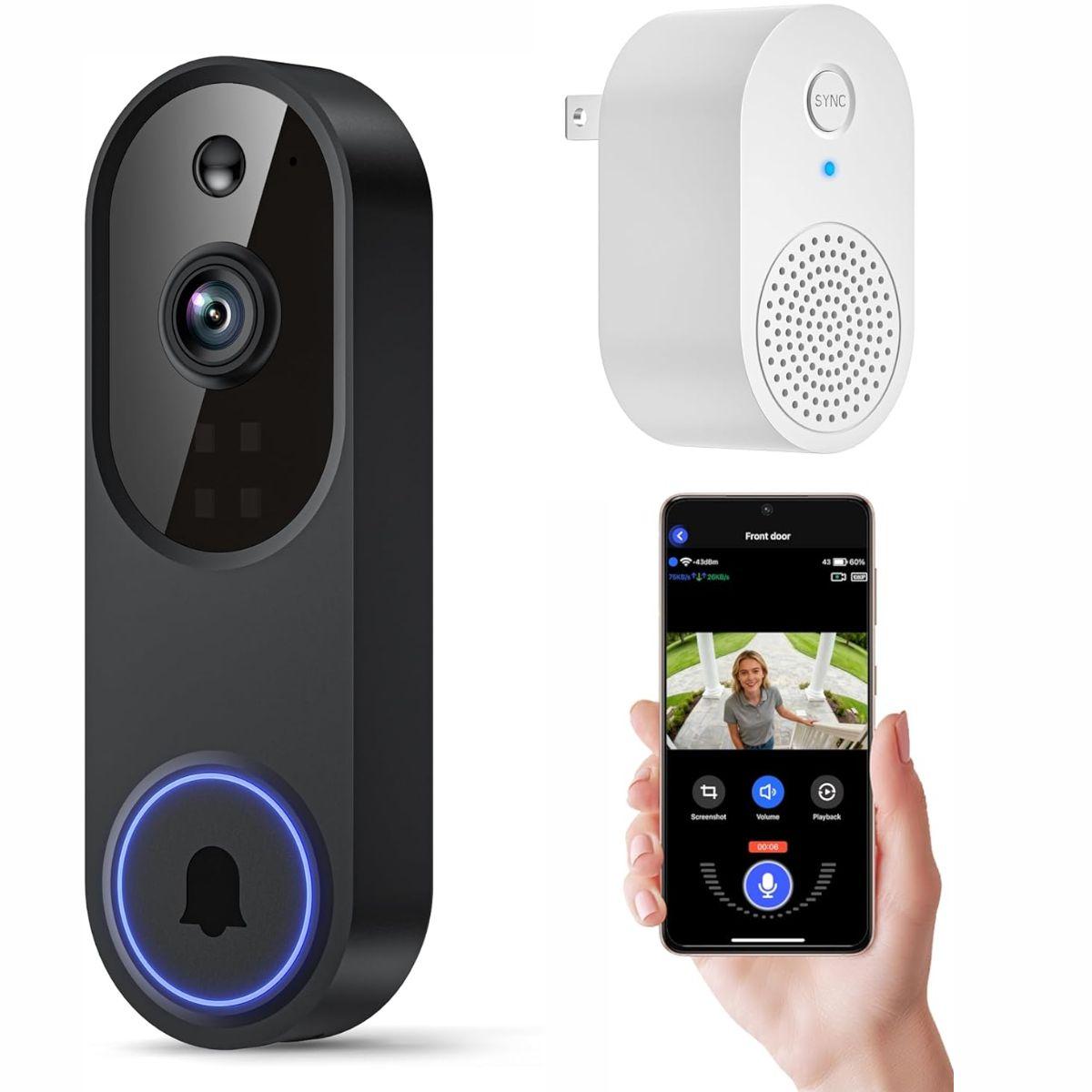Smart 1080P Wireless Video Doorbell Camera with Two Way Audio Night Vision AI Motion Detection 2.4GHz WiFi Cloud Storage Home Security System