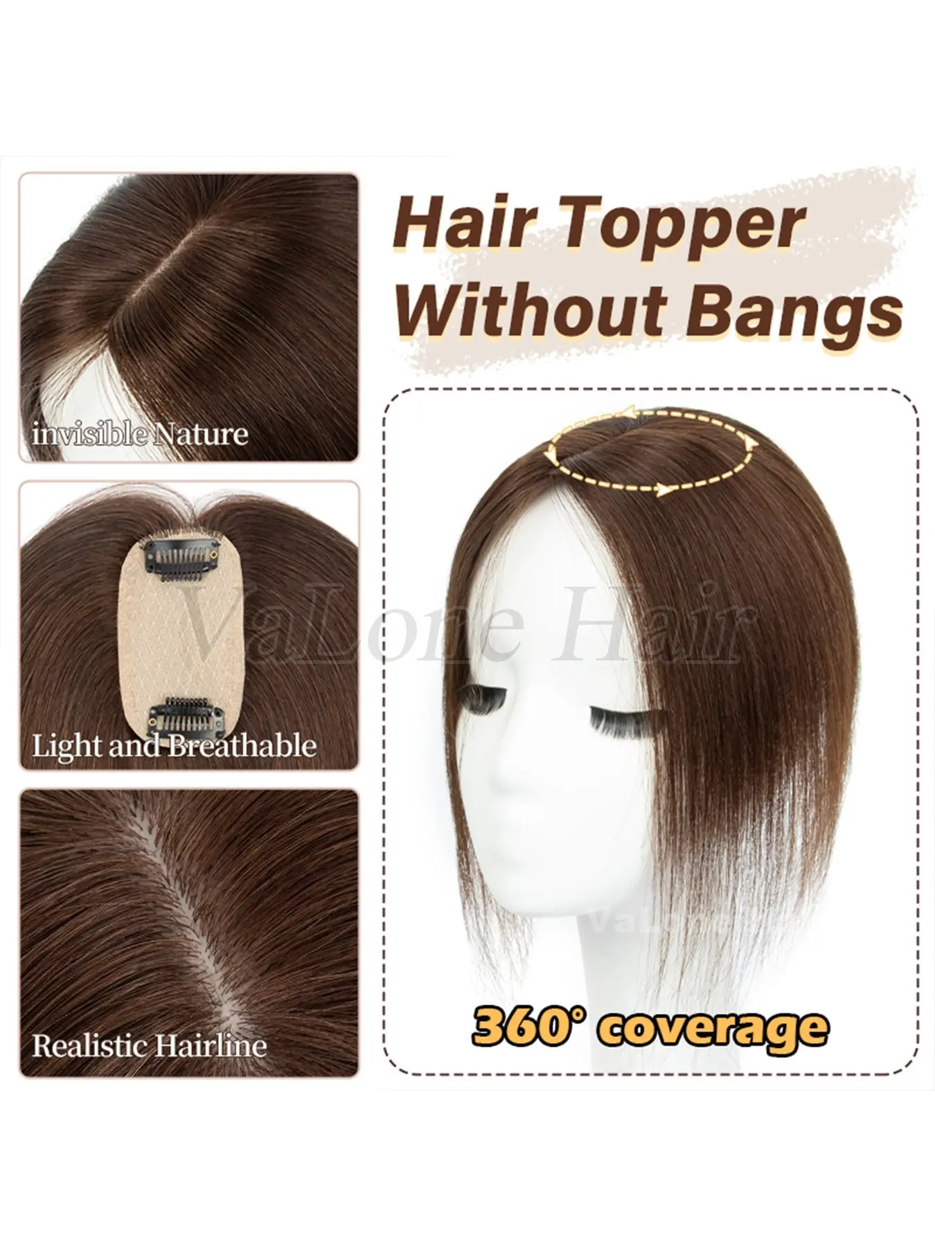 Real Human Hair Straight Toppers Extensions without bang for  display picture 3