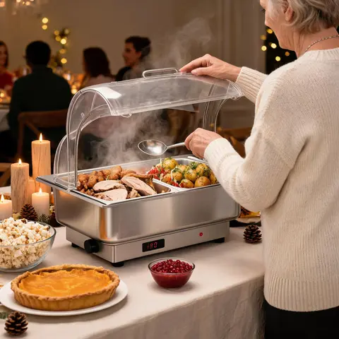 Garvee 9QT Electric Chafing Dish Set 2-in-1 Stainless Steel Buffet Warmer with Adjustable Thermostat Portable Food Warmer for Catering Banquets Parties Multifunctional Durable All Purpose Grilling Indoor Grill Buffet Server Universal Griddle
