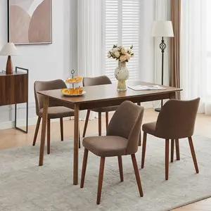 Garvee Set of 6 Contemporary Wing Back Style Dining Chairs (with enveloping backrest) - Padded seats with thick cushions, wooden legs, adjustable glides - For kitchen or dining room