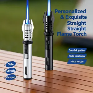 Premium Jet Flame Lighter - Self-Defense Window Breaker, Windproof, 360° Invertible, Refillable With Safety Lock & Visible Fuel Window