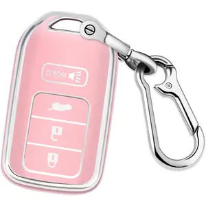for Honda Key Fob Cover, fits for Honda HR-V Fit Pilot Odyssey LX EX 2014 2015 2016 2017 2018 2019 2020 2021 2022 Key Protector Accessories 4 Buttons (Silver-Pink)