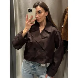 Cropped Trench Coat Women's Jacket Autumn Spring 2026 New In Coats & Jackets Office Commutes Double-Breasted Short Outerwears Minimalist Casual Style Jacket