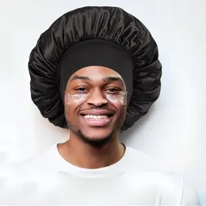 Men's Satin Sleeping Cap - Solid Color Hair Bonnet for Nighttime Use, Hair Protector Bonnet for Men, Comfortable Satin Hair Cover for Sleep