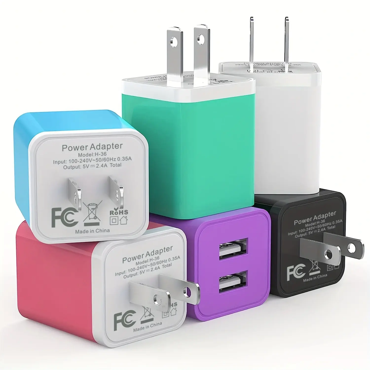 6Pack USB Wall Charger, 2.4A Phone Charger Dual USB Port Cube Power Plug Adapter Fast Wall Chargers Block Compatible for iPhone 16/16 Pro/15/15 Pro, Samsung Galaxy, Pixel, LG, Android-Black