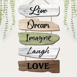 Wooden Wall Hanging Sign, 1 Set Live & Dream & Imagine & Laugh & Love Themed Decoration, Wall Art Decor for Home Living Room Bedroom