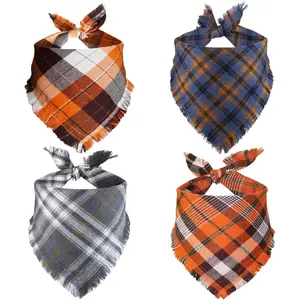 Fall  Bandana, 4 Pack Holiday Fall Thanksgiving Day  Bandanas with Tassels Edges for Small Medium Large Dogs