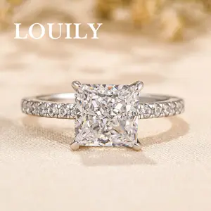 Louily Jewelry 2.0ct Sparkle Princess Cut Engagement Ring For Women, 925 Sterling Silver Promise Ring
