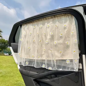 Car Daisy Dual Layer Sunshade Curtain, Side Window Shade, Suction Cup Universal Lace Insulation, Easy Installation, Fits Most Cars