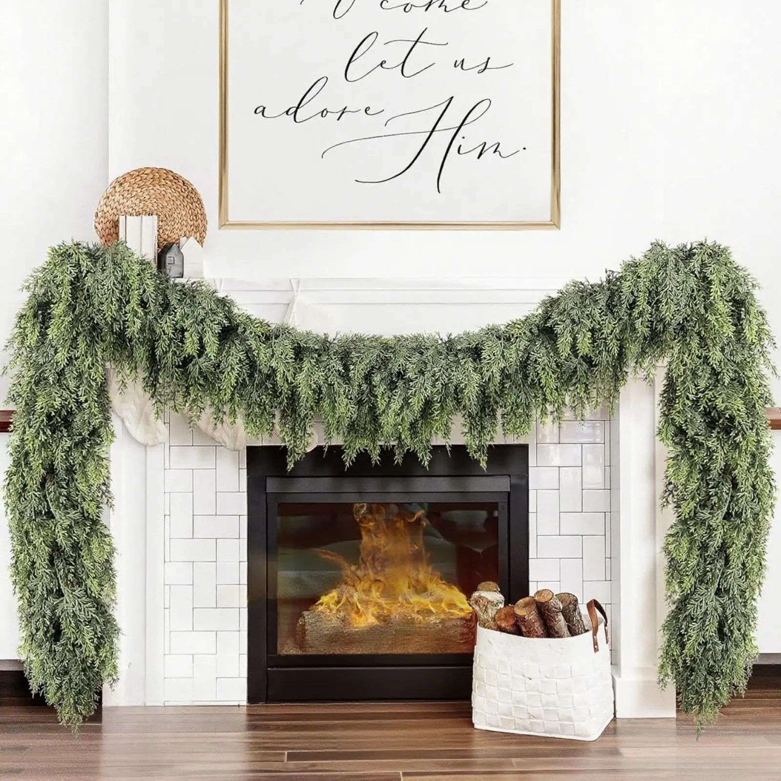 Christmas Garland for Mantle - Decorations 9ft Realistic Faux Pine Garlands for Xmas Home Decoration Indoor Stairs Railing Fireplace Outdoor 9 ft Garland Door Decor