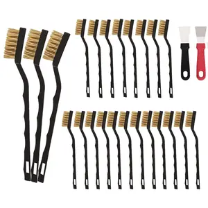 20 count Mini Wire Brush Brass Brush Set, Curved Handle Masonry Brush Wire Brush for Cleaning Welding Slag and Rust