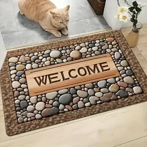 1 Washable Non-Slip Welcome Doormat with Rubber Backing, Stone and Tile Pattern Welcome Mat for Home, Garden and Living Spaces Farmhouse Kitchen Rug Reversible Outdoor Rug Home Decor Rugs Contemporary Rugs