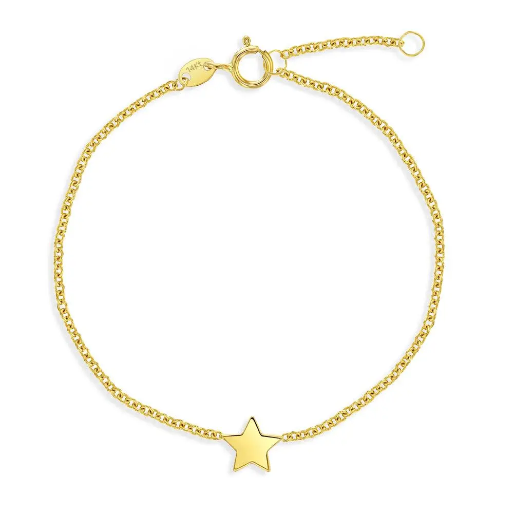 14k Gold 6.5" - 7.5" Polished Star Kids / Teen Bracelet