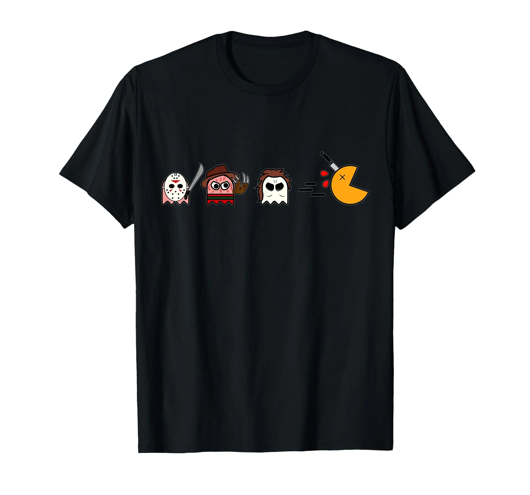 Men's Funny Ghost Parody Graphic T-Shirt, 80's Horror Gamer Streetwear, Short Sleeve 100% Cotton Top for Outdoor Casual Wear, Shortsleeve, Menswear, Fabric, Round Neck, Soft, Classic