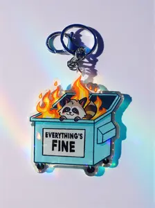 Everything’s Fine Dumpster Fire Keychain | Holographic Glitter Acrylic Keychain