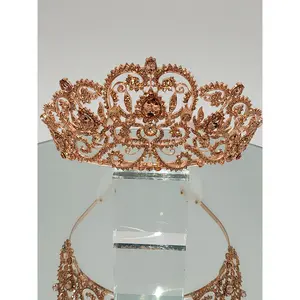 Rose Gold Quinceañera Crown #131 - Lead & Nickel Free Rhinestone Design - 3.25" Tall Metal Alloy - Perfect for Princess or Queen Look