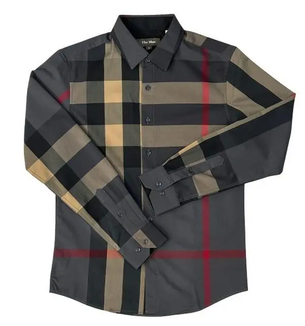 The Blue Men's Long Sleeve Plaid Shirt – Grey