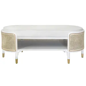 Beale Colonial Style White Bench With Cane Accents