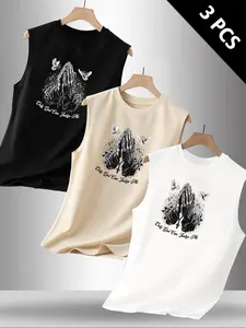 Men's Summer Streetwear Loose Fit Sleeveless Vest, Cartoon Print Casual Sports Top, Comfortable Hip Hop Fashion