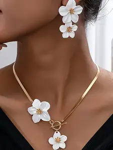 Flower Design Pendant Necklace & Dangle Earrings, Fashion Jewelry for Party, Daily Clothing Decor, Trendy All-match & Exquisite Jewelry for Birthday Gift, Elegant Jewelry Set