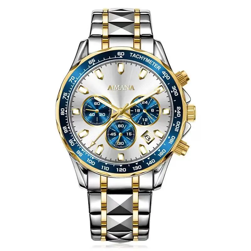 AIMANAFLAGSHIP Men's Alloy Business Dress Watch, 42mm Round Stainless Steel Analog with 3 Dials, Luminous Face, Date Display, Shock Resistant, 42M Water Resistant (30M - 50M Range), 12 Months Warranty