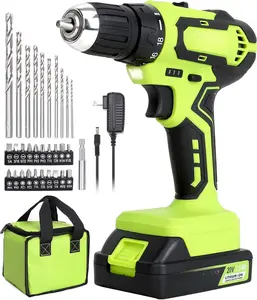20V Max Cordless Drill set, 3/8 in. Power Drill Driver kit with One 1.5 Ah Lithium-ion , Charger and Tool Bag, Green