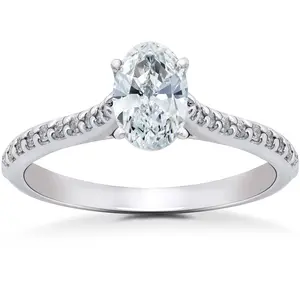1 1/4ct Oval Diamond Engagement Ring Solitaire 14K White Gold Lab Grown