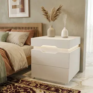 Nightstand With Charging Station, 20 RGB Colors LED Lights, Side Table With Plug Outlets & 2 USB Ports, Bedside Table With 2 Drawers & Top Storage Space