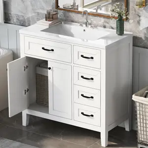 36" Bathroom Vanity with Sink Combo, Bathroom Cabinet with Drawers, Solid Frame and MDF Board