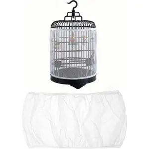2 Pcs Bird Cage Seed Catcher, Adjustable Bird Cage Net Cover, Reusable Soft Nylon Cover for Parrot Enclosures (White)