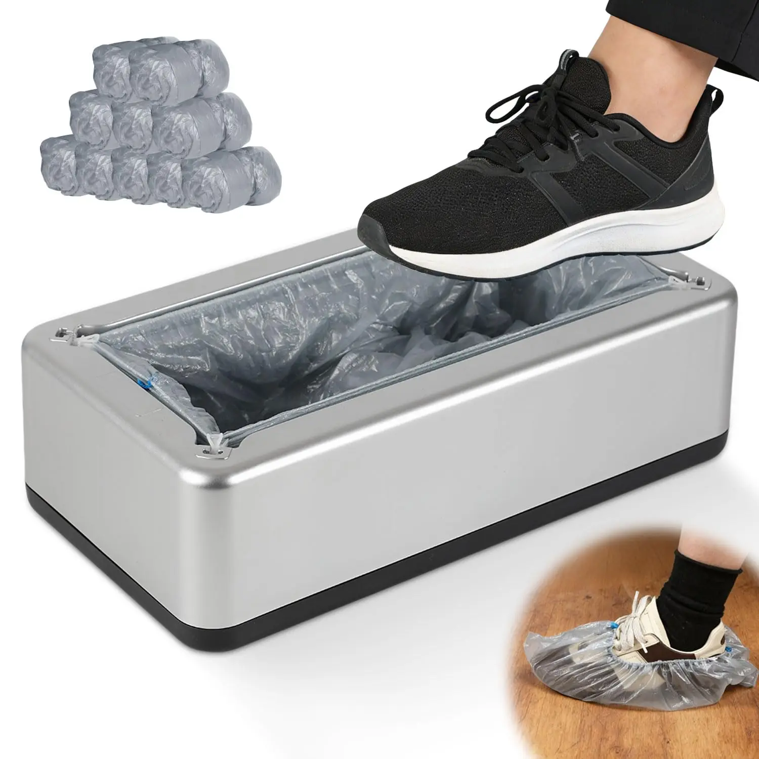 Automatic Shoe Cover Dispenser Machine with 100Pcs Disposable Covers - Waterproof & Dustproof Touch-Free Design for Medical, Home, Office Use | Portable Smart Device with Non-Slip PE Covers