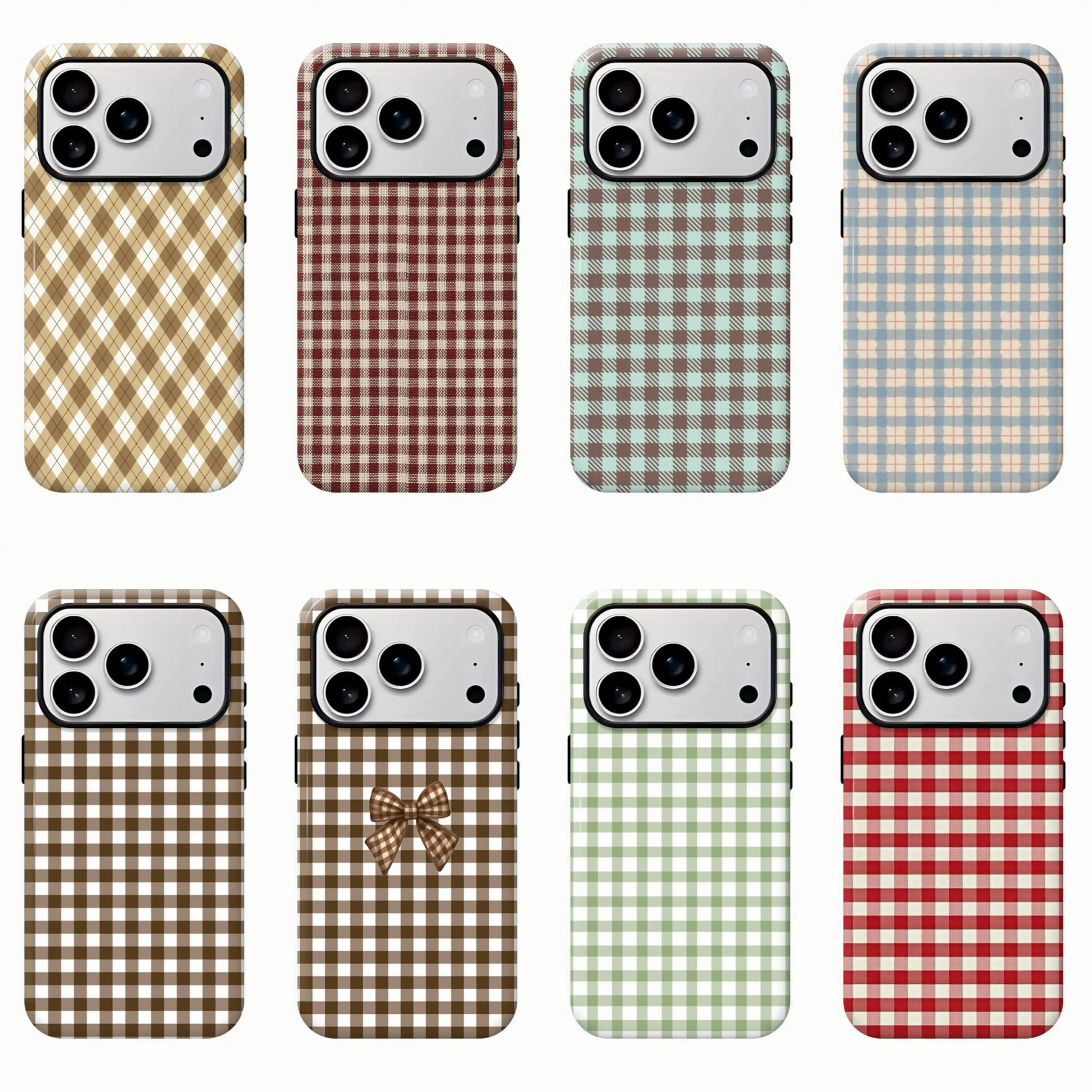 Brown Beige Gingham Plaid Custom Phone Case - Shockproof, Water-Resistant Shell, Classic Farm Style Accessory for iPhone 17,16,15,14,13,12,11 Plus Pro Max, Warm Daily Gift