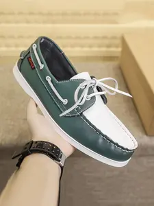 Men's Colorblock Slip on Flat Boat Shoes, Casual Comfortable Breathable Sports Shoes, Fashionable Sailing Shoes for Outdoor Sports, Footwear