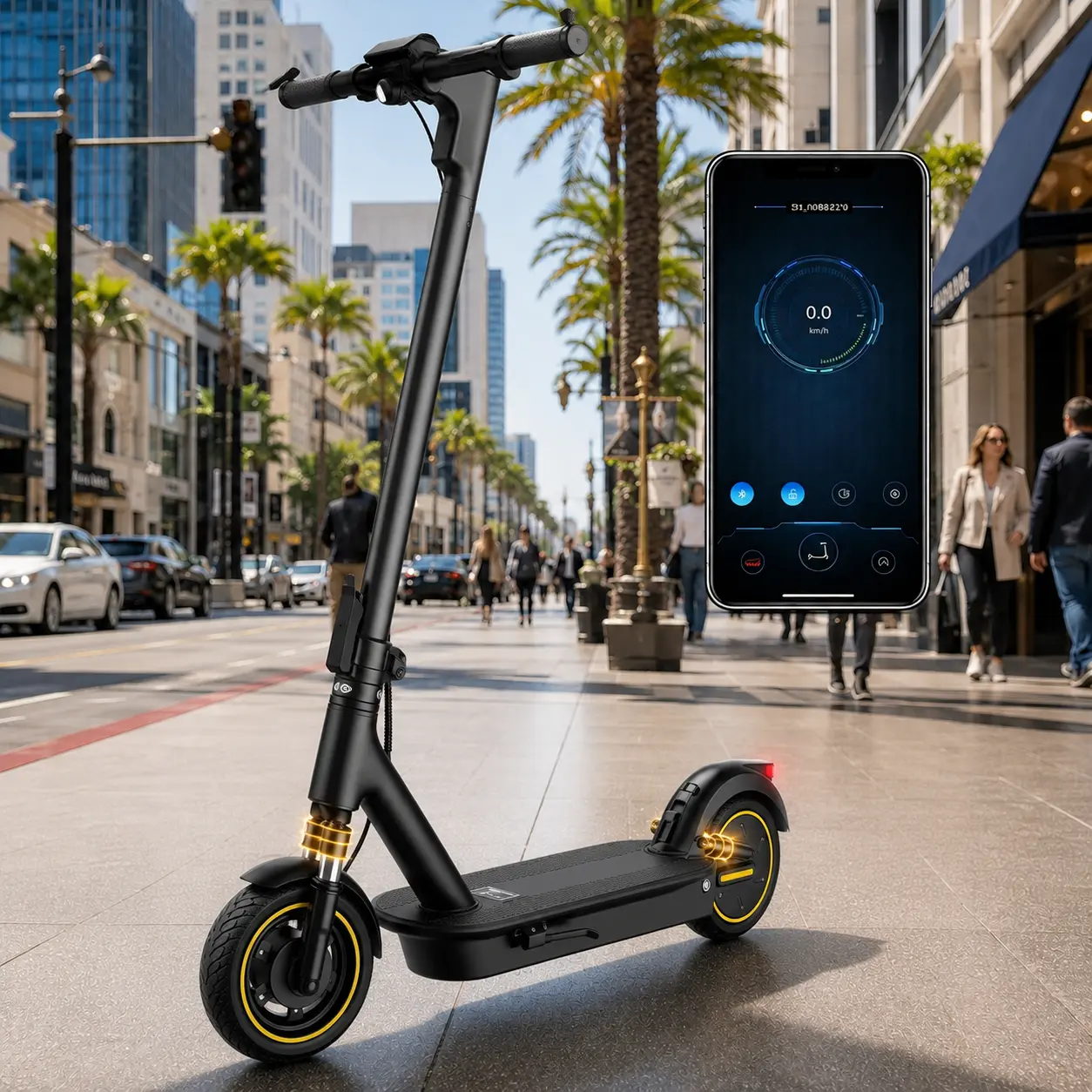 Adult Motorized Commuting Scooter - 10-in Tires, 500W Motor, 16-19 MPH High Speed, APP Controlled, LED Lights, Dual Braking, Lightweight Foldable Scooter for Urban Travel, High Speed Scooter
