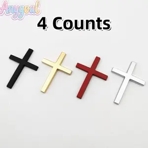 Anygoal 4Pcs Christian Cross Car Sticker Set, Waterproof Durable Auto Exterior Decals, Universal Fit Faith Inspired Accessories for Cars SUVs Motorcycles, Multi Color Black Silver Red Gold
