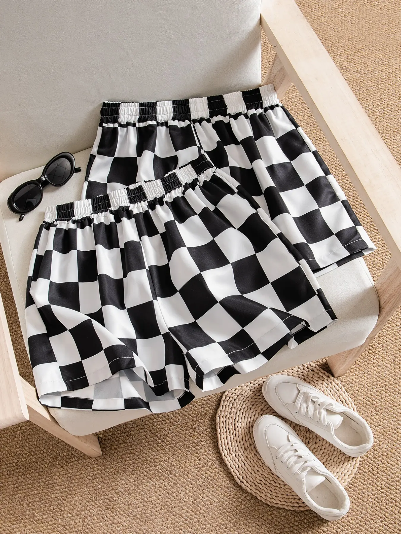 Teen Girls Casual Checkered Summer Shorts 2-Pack, High Waist Elastic Shorts, Quick-Dry Fabric for School & Everyday Wear