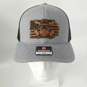 Firefighter Leather Patch Snapback Trucker Hat Available in Multiple Colors Great Gift for First Responders and Patriotic Fans