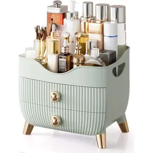 Large Capacity 2-Drawer Makeup Organizer for Vanity Countertop, Cosmetic Skincare Storage Display Box for Bedroom Bathroom, Ideal Gift for Women (Green)